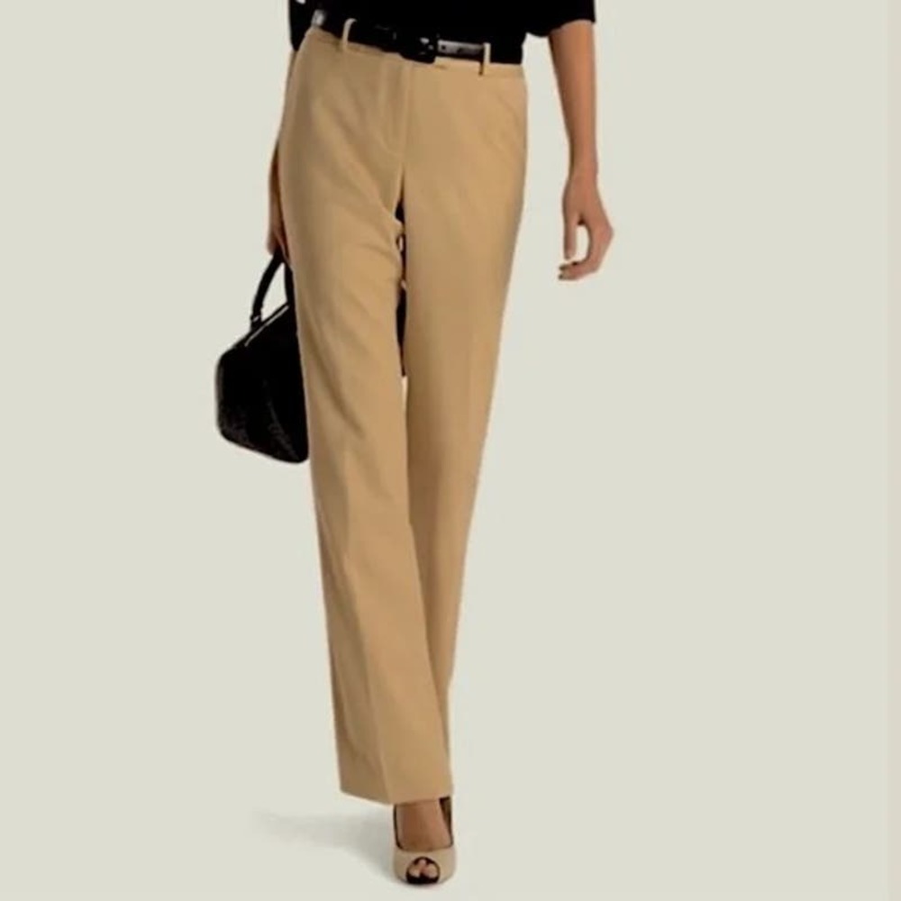 Brooks Brothers Tan Flat Front Woven Cotton Flannel Wide Leg Trouser Pants 2